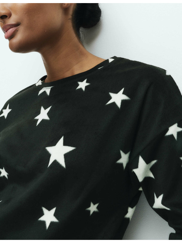 Marks & Spencer Csillag nyomatos polár pizsama szett mandzsettás nadrággal Marks & Spencer fekete