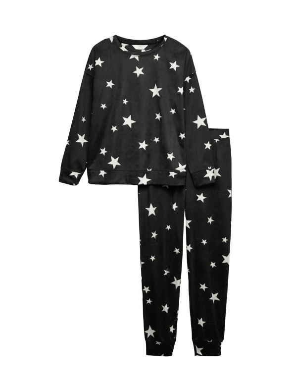 Marks & Spencer Csillag nyomatos polár pizsama szett mandzsettás nadrággal Marks & Spencer fekete