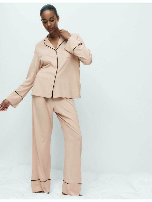 Marks & Spencer Marks & Spencer pamut-modal Revere pizsama szett krémszínű