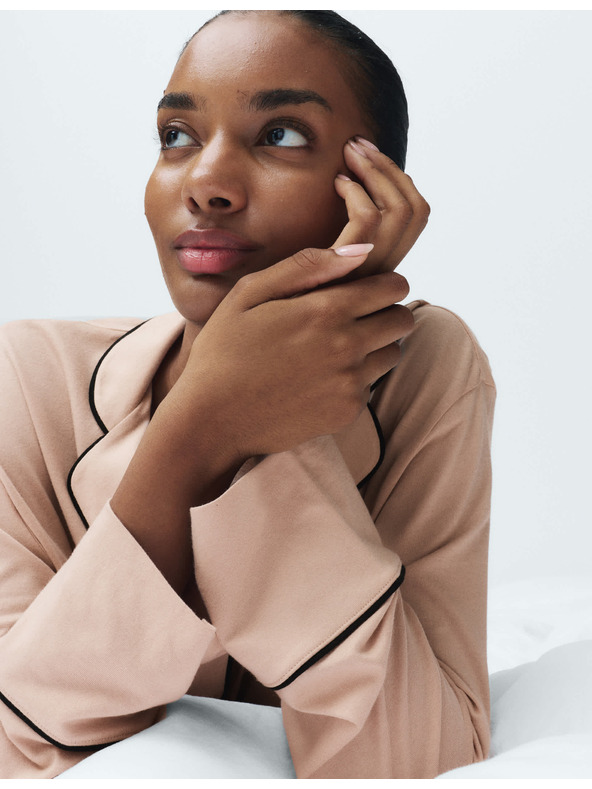 Marks & Spencer Marks & Spencer pamut-modal Revere pizsama szett krémszínű