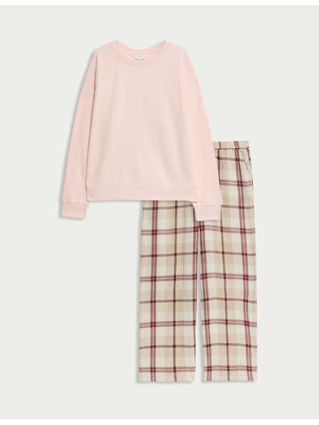 Marks & Spencer Marks & Spencer kockás pizsama szett magas pamuttartalommal rózsaszín