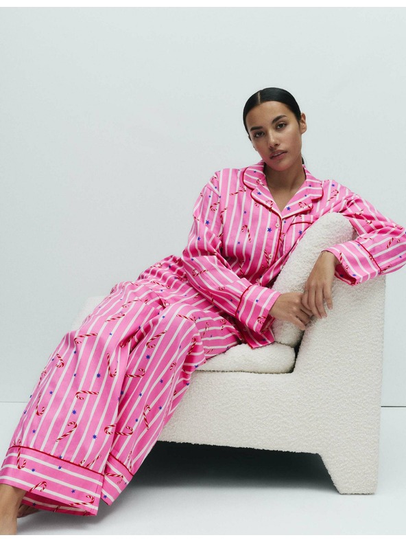 Marks & Spencer Marks & Spencer karácsonyi 100% pamut pizsama szett nyalóka mintával rózsaszín