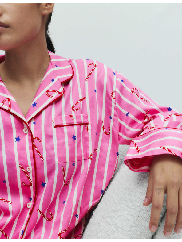 Marks & Spencer Marks & Spencer karácsonyi 100% pamut pizsama szett nyalóka mintával rózsaszín