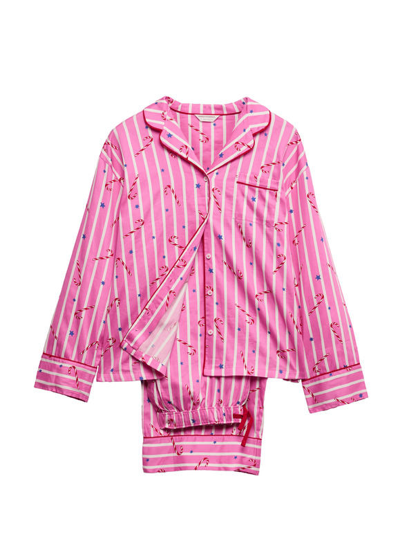 Marks & Spencer Marks & Spencer karácsonyi 100% pamut pizsama szett nyalóka mintával rózsaszín