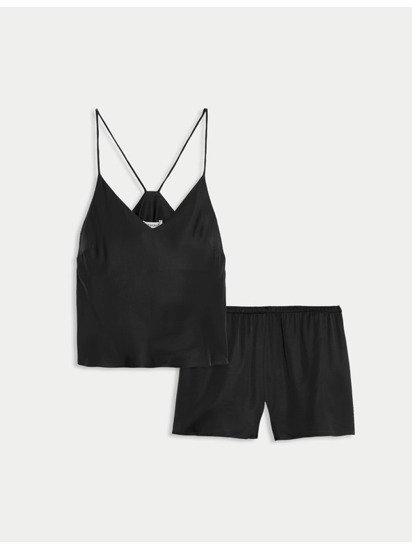 Marks & Spencer Marks & Spencer szatén rövid pizsama szett pólóval és rövidnadrággal fekete