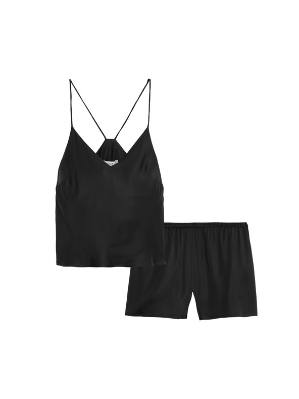 Marks & Spencer Marks & Spencer szatén rövid pizsama szett pólóval és rövidnadrággal fekete