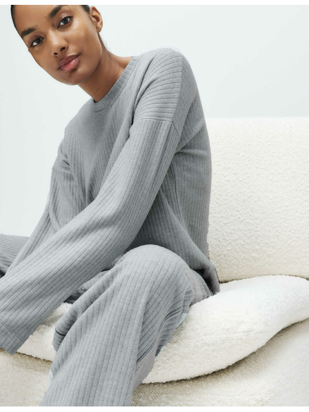 Marks & Spencer Marks & Spencer bordázott nyakú hosszú ujjú pizsama felső szürke