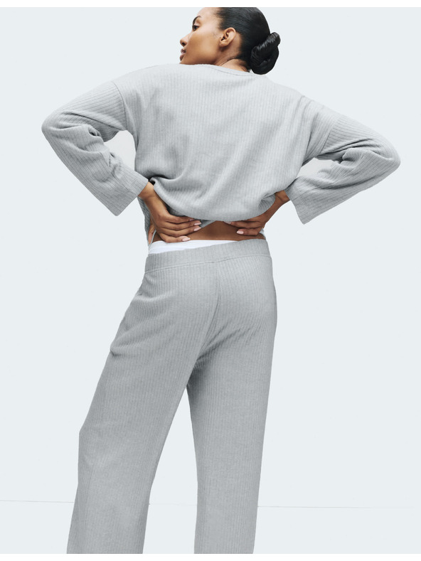 Marks & Spencer Marks & Spencer bordázott nyakú hosszú ujjú pizsama felső szürke