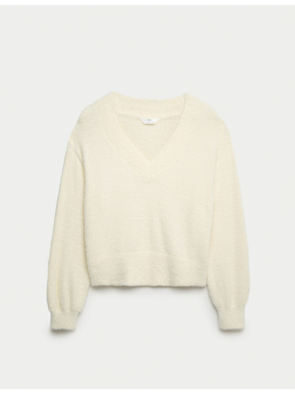 Marks & Spencer Marks & Spencer kényelmes V-nyakú kötött pehelytop krémszínű