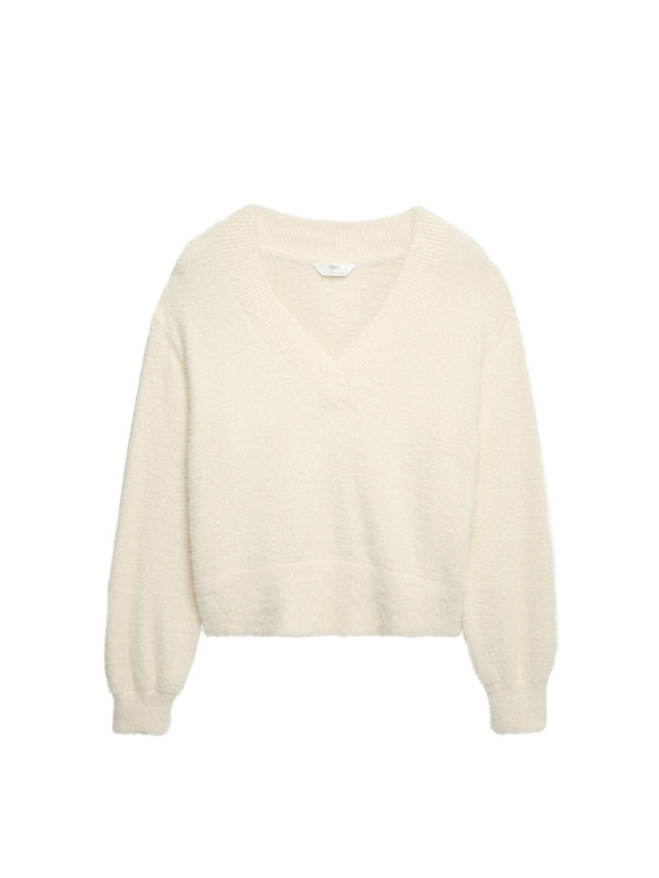 Marks & Spencer Marks & Spencer kényelmes V-nyakú kötött pehelytop krémszínű