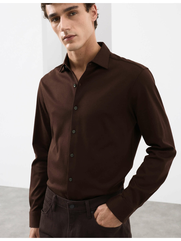 Marks & Spencer Marks & Spencer jersey pamuting, normál szabású, könnyen vasalható barna