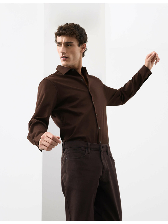 Marks & Spencer Marks & Spencer jersey pamuting, normál szabású, könnyen vasalható barna