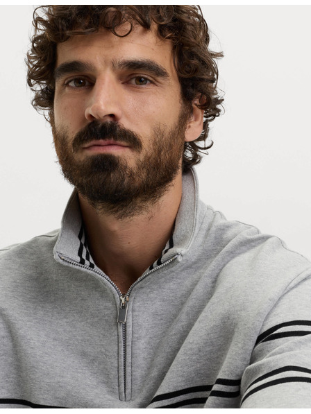 Marks & Spencer Nyakánál cipzáras csíkos pulóver, tiszta pamutból, Marks & Spencer szürke