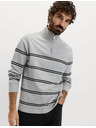 Marks & Spencer Nyakánál cipzáras csíkos pulóver, tiszta pamutból, Marks & Spencer szürke