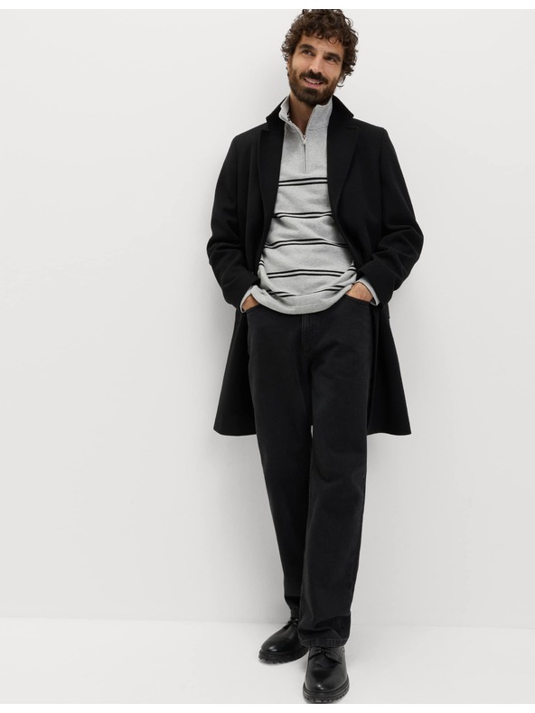 Marks & Spencer Nyakánál cipzáras csíkos pulóver, tiszta pamutból, Marks & Spencer szürke