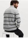 Marks & Spencer Nyakánál cipzáras csíkos pulóver, tiszta pamutból, Marks & Spencer szürke
