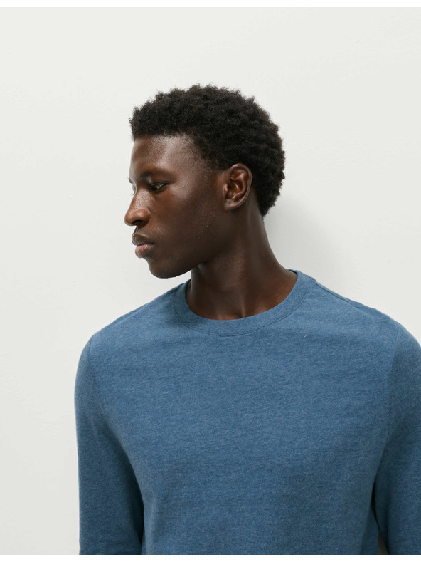 Marks & Spencer Puha tapintású, hosszú ujjú tiszta pamut póló, Marks & Spencer kék