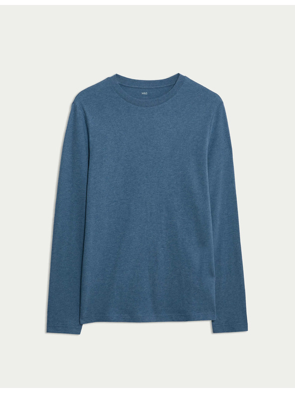 Marks & Spencer Puha tapintású, hosszú ujjú tiszta pamut póló, Marks & Spencer kék