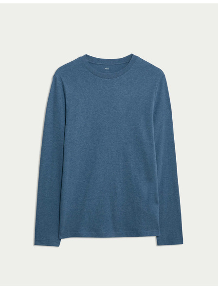 Marks & Spencer Puha tapintású, hosszú ujjú tiszta pamut póló, Marks & Spencer kék