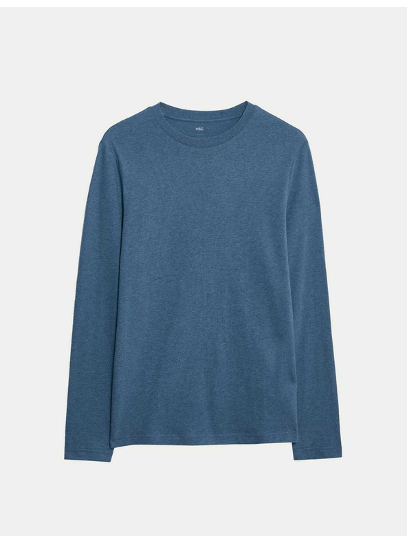 Marks & Spencer Puha tapintású, hosszú ujjú tiszta pamut póló, Marks & Spencer kék