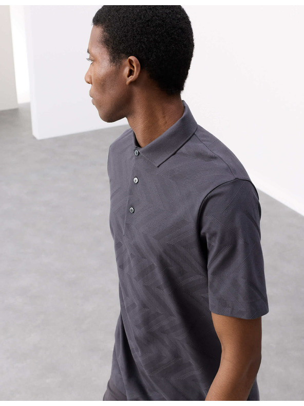 Marks & Spencer Geometriai mintás póló, 100% pamutból, Marks & Spencer szürke