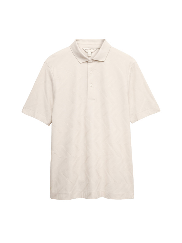 Marks & Spencer Geometriai mintás póló, 100% pamutból, Marks & Spencer törtfehér