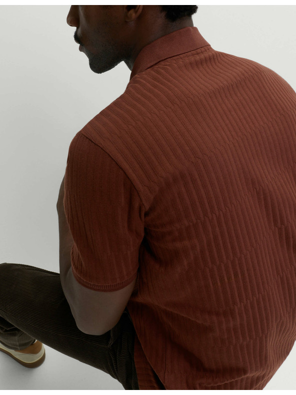 Marks & Spencer Magas pamuttartalmú jacquard galléros póló cipzárral Marks & Spencer barna