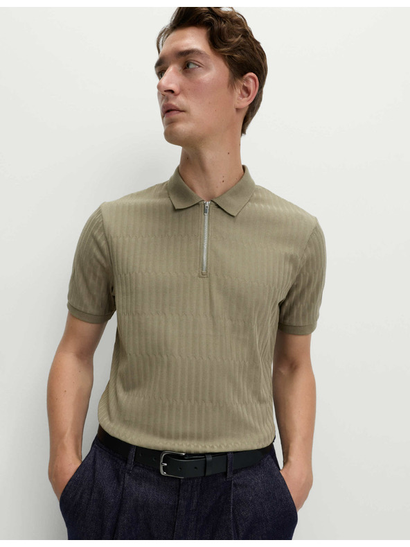 Marks & Spencer Magas pamuttartalmú jacquard galléros póló cipzárral Marks & Spencer zöld