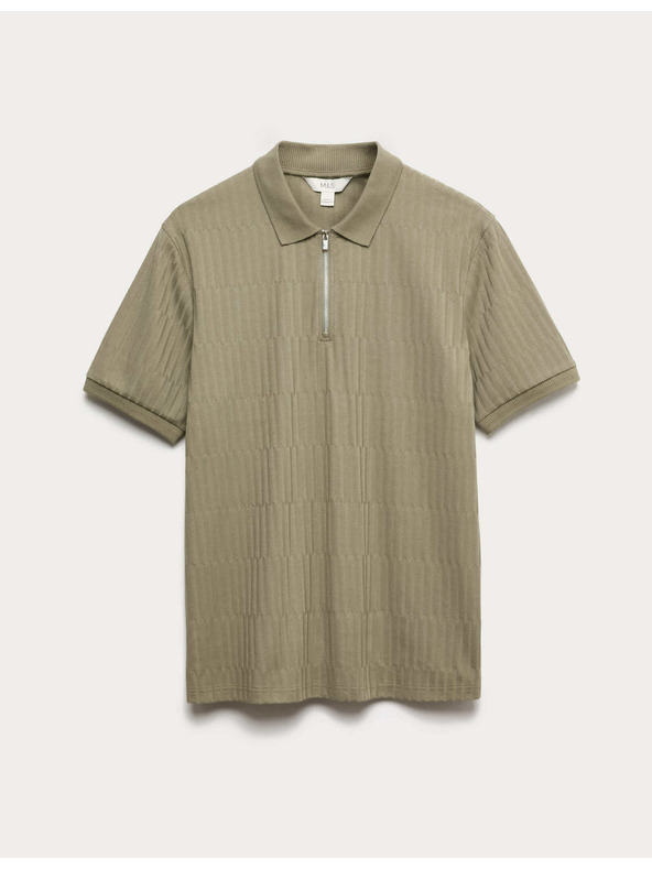 Marks & Spencer Magas pamuttartalmú jacquard galléros póló cipzárral Marks & Spencer zöld