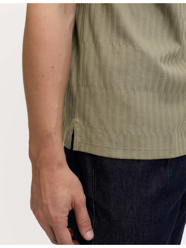 Marks & Spencer Magas pamuttartalmú jacquard galléros póló cipzárral Marks & Spencer zöld