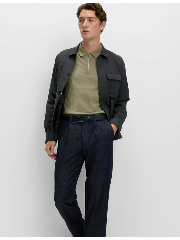 Marks & Spencer Magas pamuttartalmú jacquard galléros póló cipzárral Marks & Spencer zöld