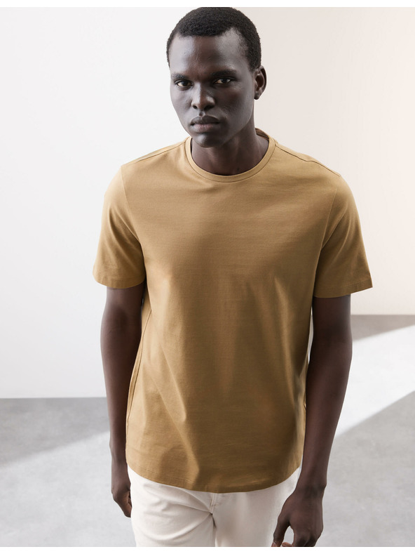 Marks & Spencer Prémium pamut póló, szűk szabás Marks & Spencer barna