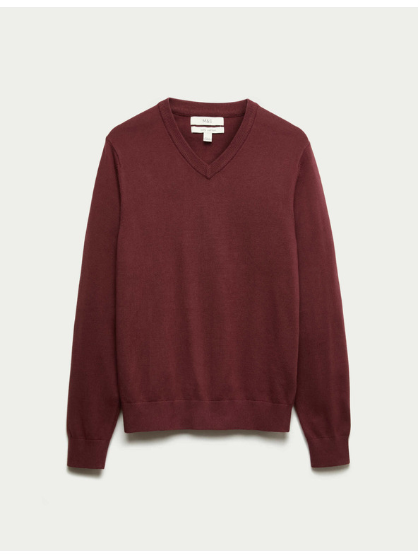 Marks & Spencer Tiszta pamut V-nyakú pulóver, Marks & Spencer piros