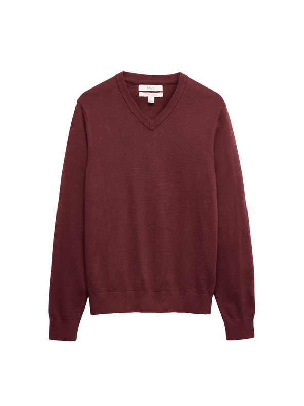 Marks & Spencer Tiszta pamut V-nyakú pulóver, Marks & Spencer piros