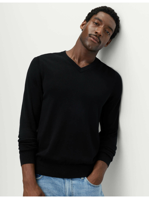 Marks & Spencer Tiszta pamut v-nyakú pulóver Marks & Spencer fekete