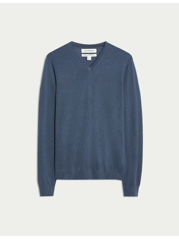 Marks & Spencer V-nyakú pulóver tiszta rendkívül finom merino gyapjúból, Marks & Spencer sötétkék