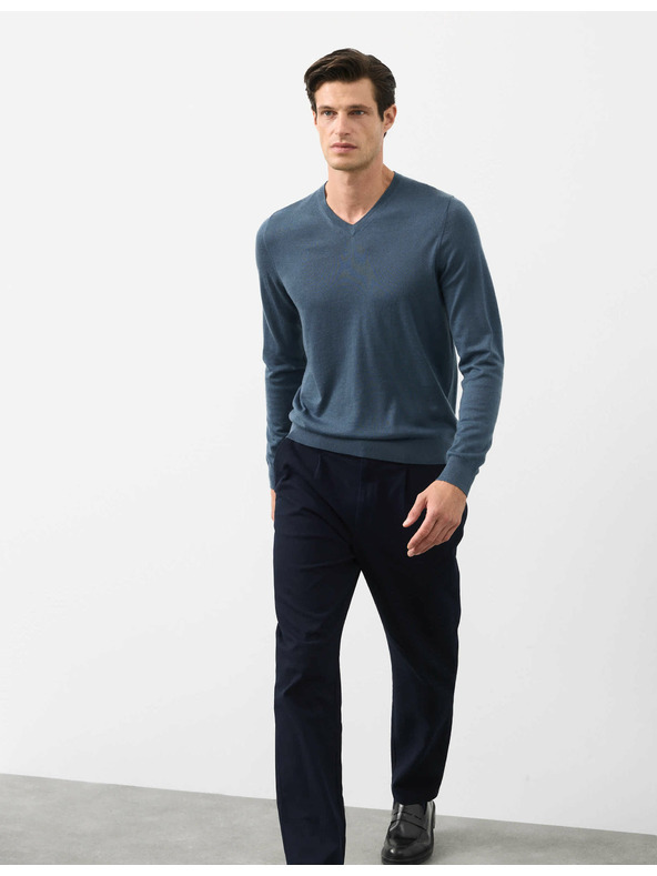 Marks & Spencer V-nyakú pulóver tiszta rendkívül finom merino gyapjúból, Marks & Spencer sötétkék