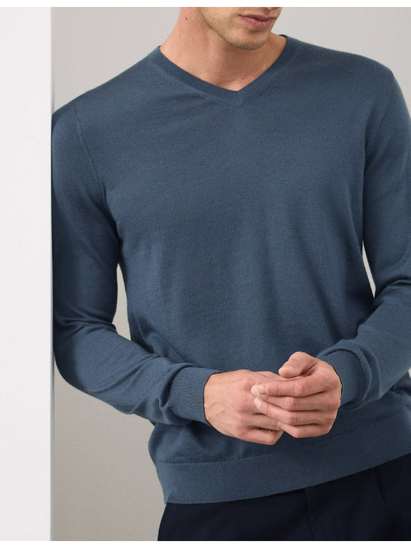 Marks & Spencer V-nyakú pulóver tiszta rendkívül finom merino gyapjúból, Marks & Spencer sötétkék