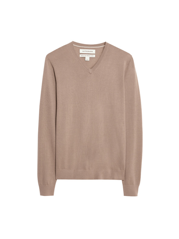 Marks & Spencer V-nyakú pulóver tiszta rendkívül finom merino gyapjúból, Marks & Spencer barna