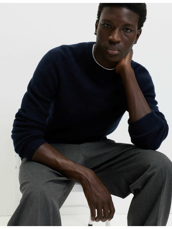 Marks & Spencer Marks & Spencer sötétkék bordázott nyakú pulóver rendkívül puha, gyapjúval kevert fonálból