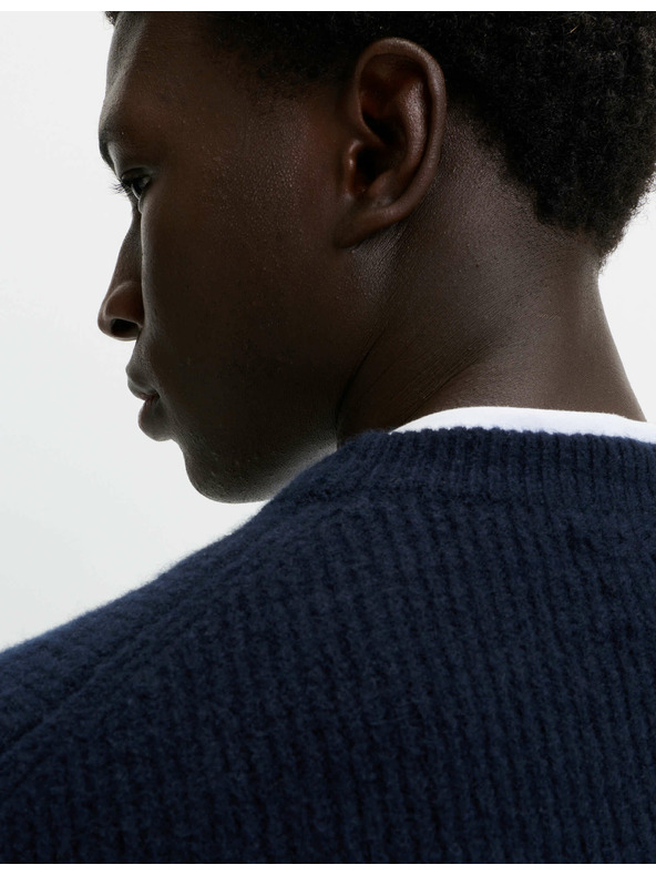 Marks & Spencer Marks & Spencer sötétkék bordázott nyakú pulóver rendkívül puha, gyapjúval kevert fonálból