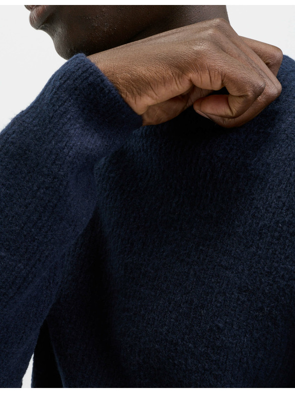 Marks & Spencer Marks & Spencer sötétkék bordázott nyakú pulóver rendkívül puha, gyapjúval kevert fonálból