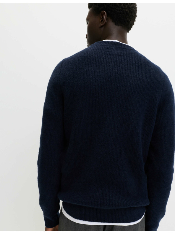 Marks & Spencer Marks & Spencer sötétkék bordázott nyakú pulóver rendkívül puha, gyapjúval kevert fonálból