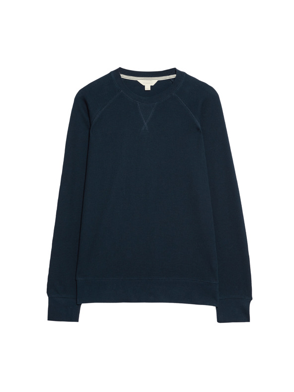 Marks & Spencer Domácí mikina z čisté bavlny s vaflovou texturou Marks & Spencer sötétkék