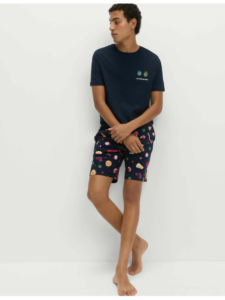 Marks & Spencer Marks & Spencer karácsonyi otthoni 100% pamut pizsama szett ételmintával tengerészkék