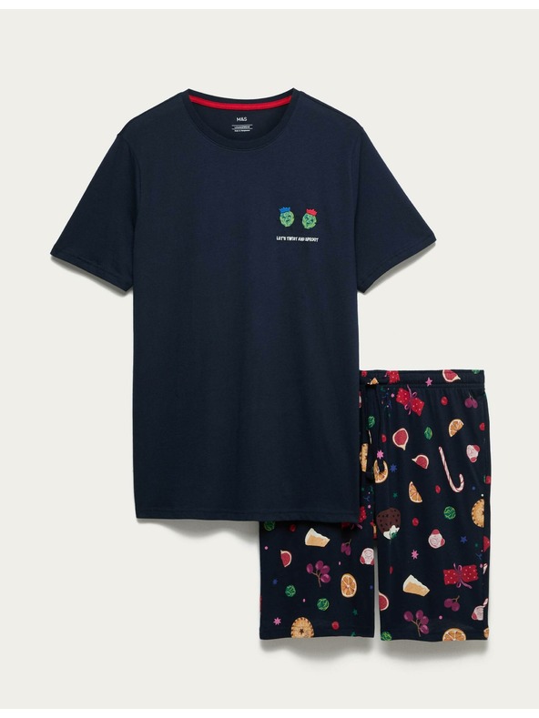 Marks & Spencer Marks & Spencer karácsonyi otthoni 100% pamut pizsama szett ételmintával tengerészkék