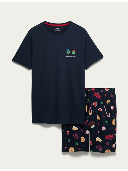 Marks & Spencer Marks & Spencer karácsonyi otthoni 100% pamut pizsama szett ételmintával tengerészkék