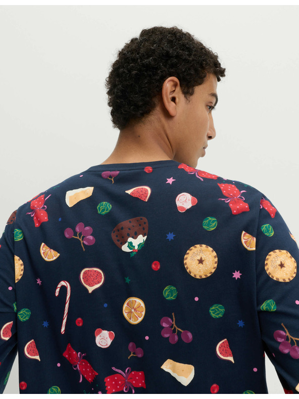 Marks & Spencer Marks & Spencer karácsonyi otthoni 100% pamut pizsama szett ételmintával tengerészkék