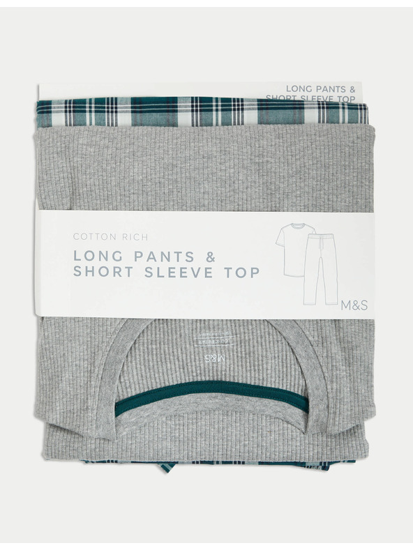 Marks & Spencer Kostkovaná pyžamová souprava z čisté bavlny Marks & Spencer szürke