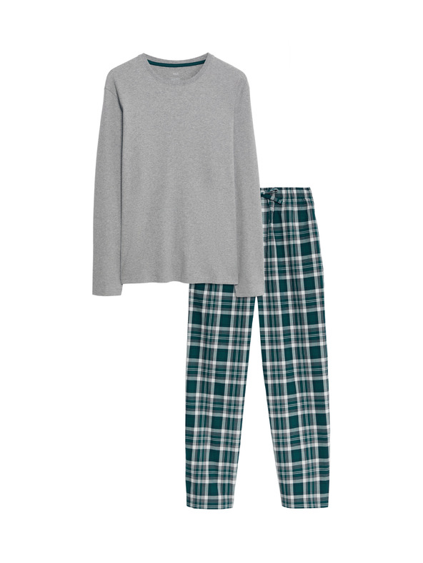 Marks & Spencer Kostkovaná pyžamová souprava z čisté bavlny Marks & Spencer szürke